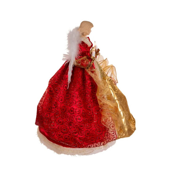 Kurt Adler UL 10 Light Christmas Tree Topper, Angel, Red & Gold, 14in