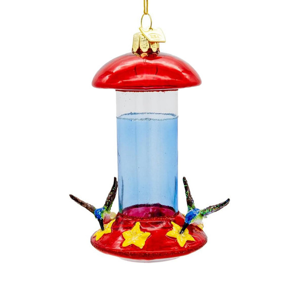 Kurt Adler Glass Ornament for Christmas Tree, Hummingbird Feeder Kurt Adler Glass Ornament for Christmas Tree, Hummingbird Feeder