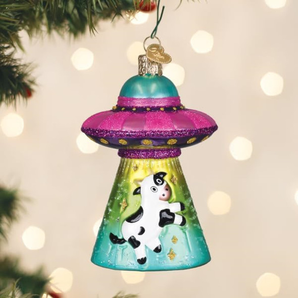 Old World Christmas Blown Glass Ornament for Christmas Tree, Cow Abduction