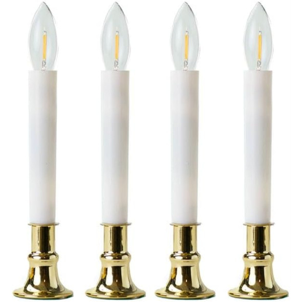 IMC Electric Candle with Warm White LED Bulb and Timer, Brass, 9", Pack of 4