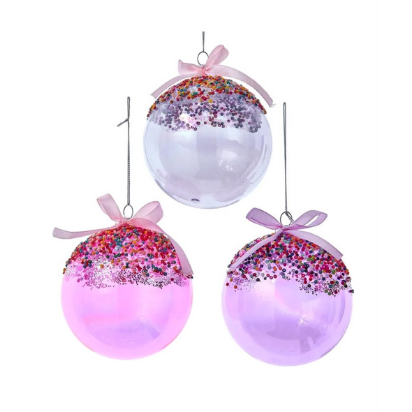 Kurt Adler Glass Ball Ornaments for Christmas Tree, Assorted Bubblegum (Pack of 3)