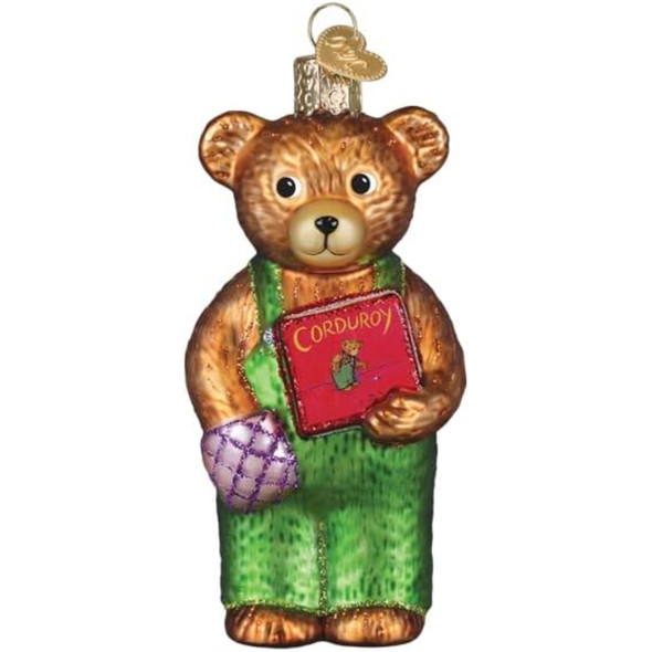 Old World Christmas Blown Glass Ornament for Christmas Tree, Corduroy Holding Book