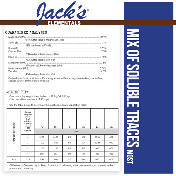 Jack's Elementals Mix of Soluble Traces MOST Water-Soluble Fertilizer with Micronutrients to Correct Chlorosis in Plants Grown in Continuous Liquid Feed Programs, 1lb