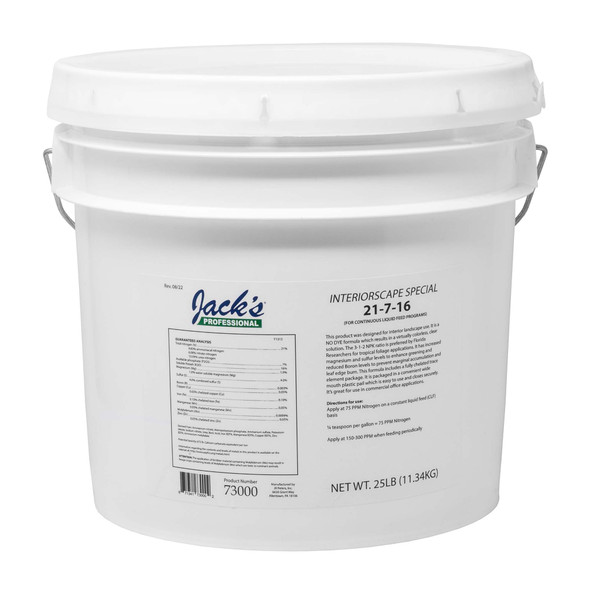 Jack's Professional 21-7-16 Interiorscape Special Water-Soluble Fertilizer with Micronutrients for Enhanced Growth in Tropical Plants, 25lbs