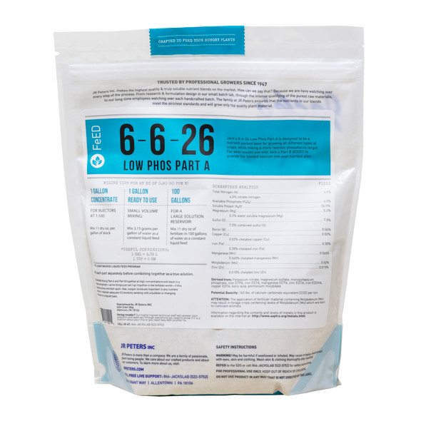 Jack's Nutrients 6-6-26 Low Phos Part A Water-Soluble Fertilizer for Growth of Leaves and Strong Roots in Continuous Liquid Feed Program, 2.2lbs
