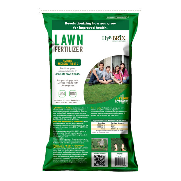 HyR BRIX Slow-Release 22-7-7 Lawn Fertilizer Food, 45lb Bag (Covers 5,600 Sq Ft)