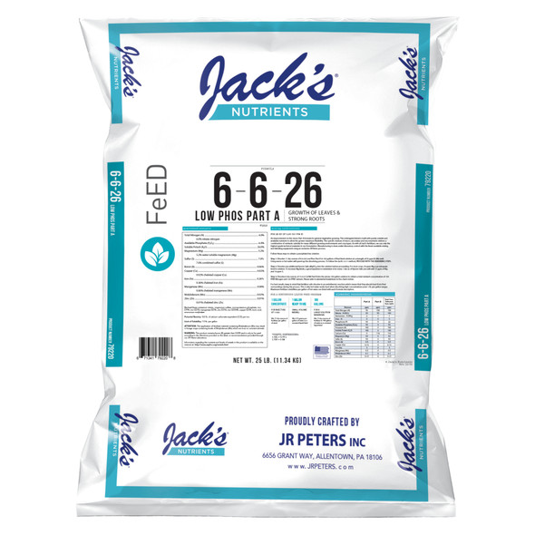 Jack’s Nutrients 6-6-26 Low Phos Part A Water-Soluble Fertilizer, 25lbs