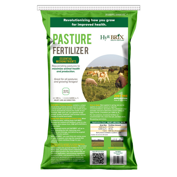 HyR BRIX 12-6-5 Pasture Fertilizer, 45lb Bag (Covers 4,000 Sq Ft)
