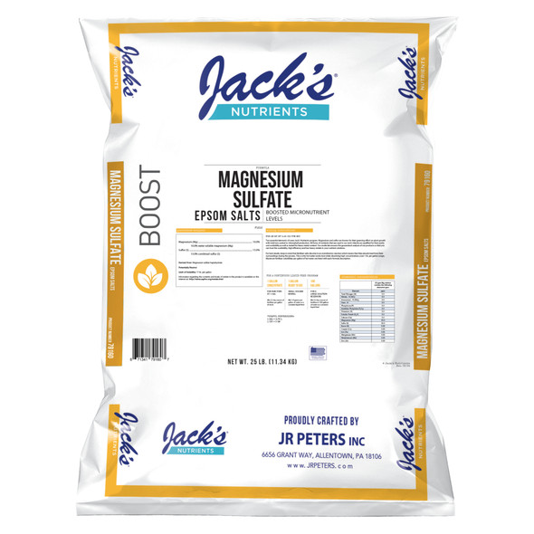 Jack’s Nutrients Magnesium Sulfate Epsom Salts Water-Soluble Fertilizer, 25lbs