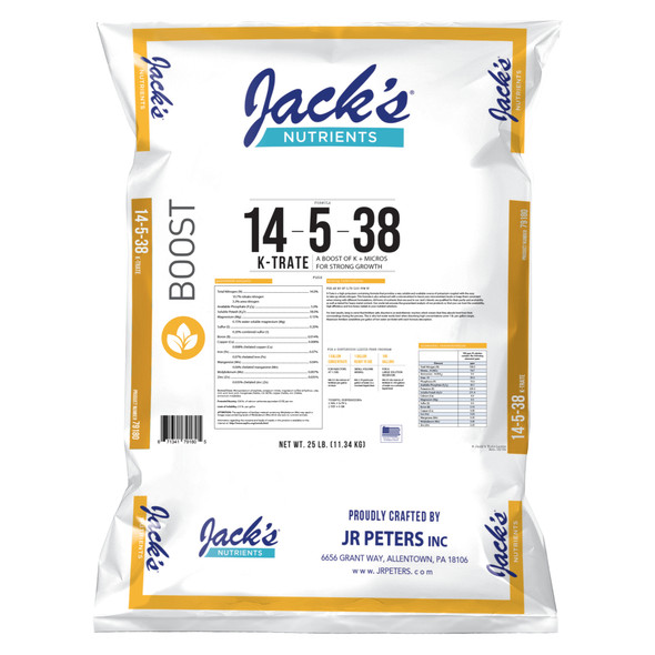 Jack’s Nutrients 14-5-38 K-Trate Water-Soluble Fertilizer, 25lbs