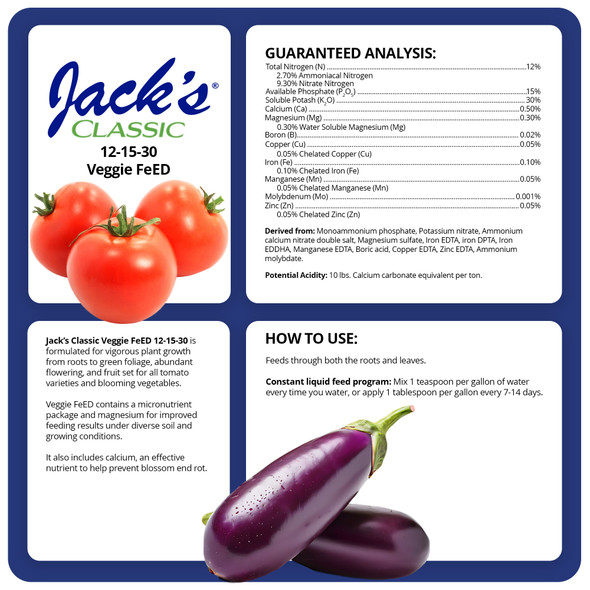 Jack's Classic 12-15-30 Veggie FeED Water-Soluble Fertilizer