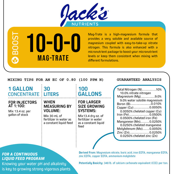 Jack’s Nutrients 10-0-0 Mag-Trate Water-Soluble Fertilizer, 25lbs