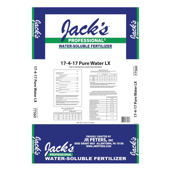 Jack’s Professional 17-4-17 Pure Water LX Water-Soluble Fertilizer, 25lbs