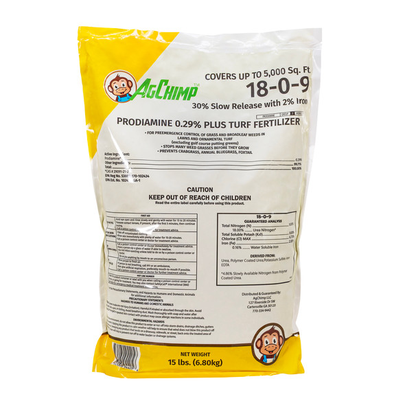 AgChimp 18-0-9 Prodiamine Pre-Emergent Herbicide and Lawn Fertilizer, 15lbs
