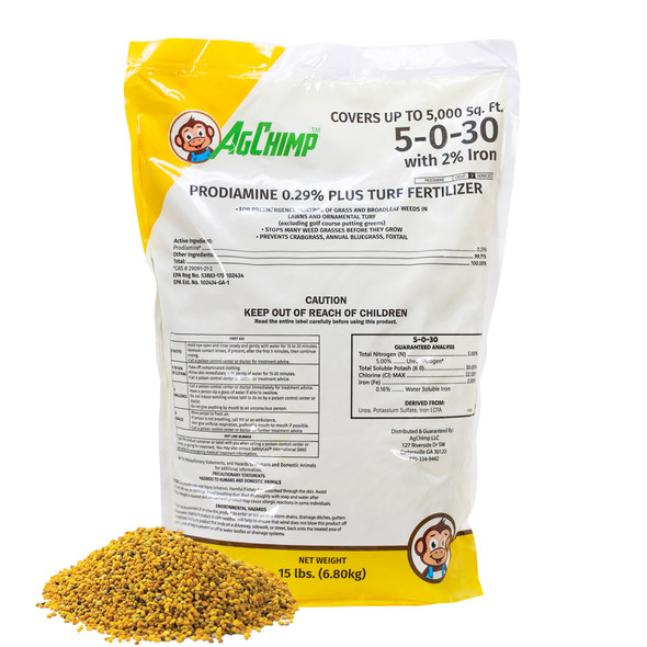 AgChimp 5-0-30 Prodiamine Pre-Emergent Herbicide Plus Turf Fertilizer, 15lbs