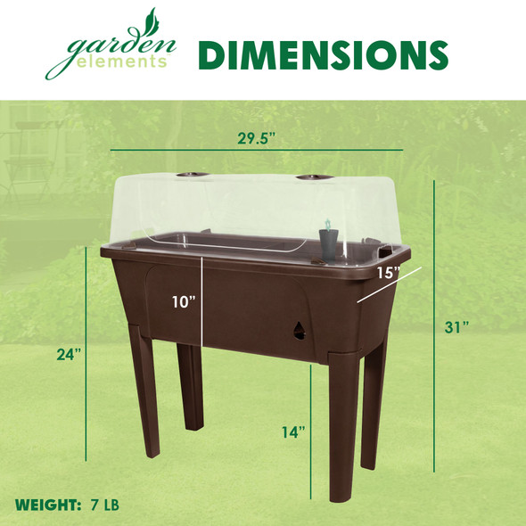 Garden Elements Elevated Self-Watering Garden Bed with Ventilated Grow Dome, Brown, 29.5in x 15in