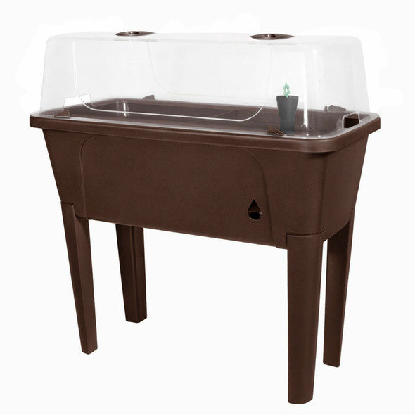 Garden Elements Elevated Self-Watering Garden Bed with Ventilated Grow Dome, Brown, 29.5in x 15in