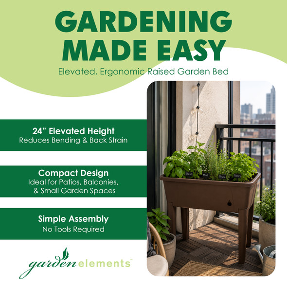 Garden Elements Elevated Self-Watering Garden Bed with Ventilated Grow Dome, Brown, 29.5in x 15in