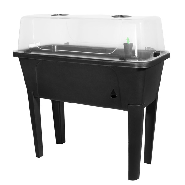 Garden Elements Elevated Self-Watering Garden Bed with Ventilated Grow Dome, Black, 29.5in x 15in