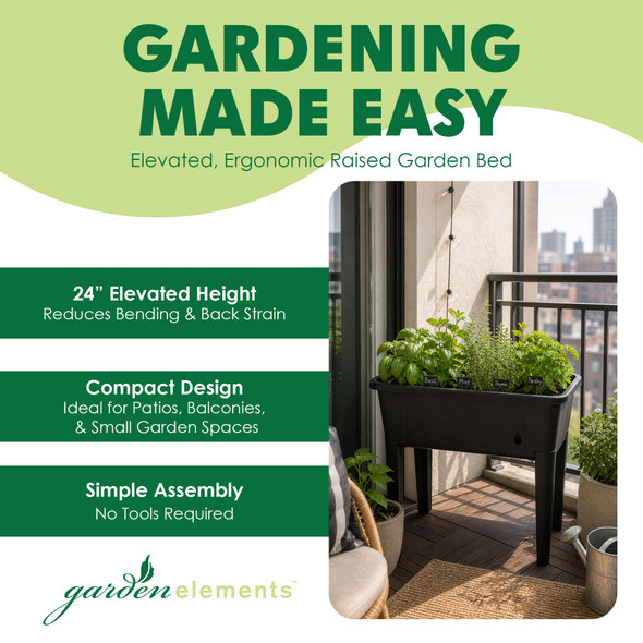 Garden Elements Elevated Self-Watering Garden Bed with Ventilated Grow Dome, Black, 29.5in x 15in