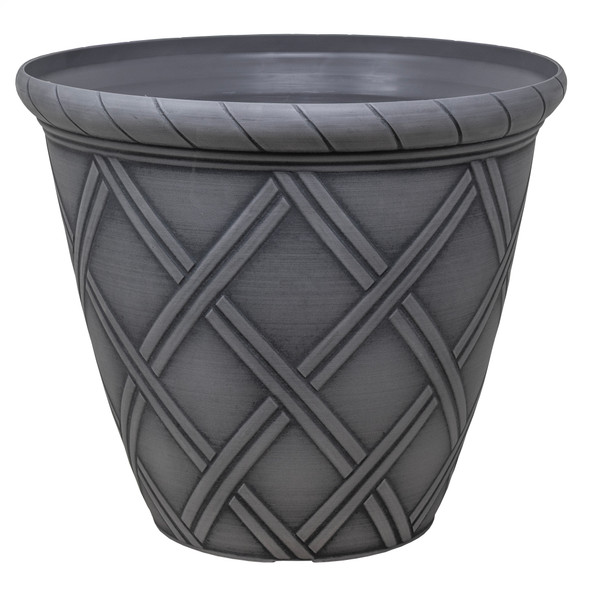 Garden Elements Trellis Decorative Lattice Round Planter, Grey, 14in