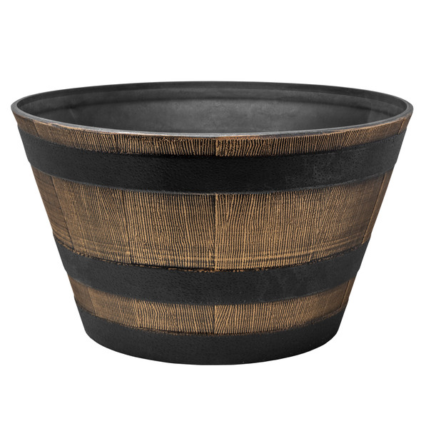 Garden Elements Timberline Barrel-Style Round Planter, Light Brown, 18in