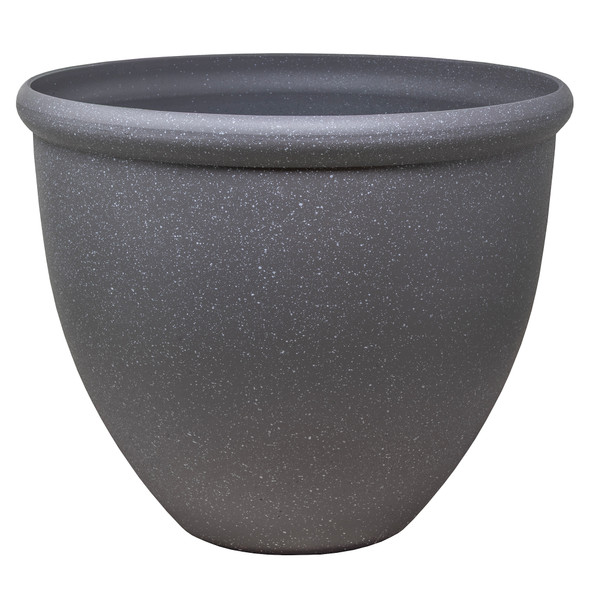 Garden Elements TerraStone Classic Smooth Round Planter, Greystone, 16in