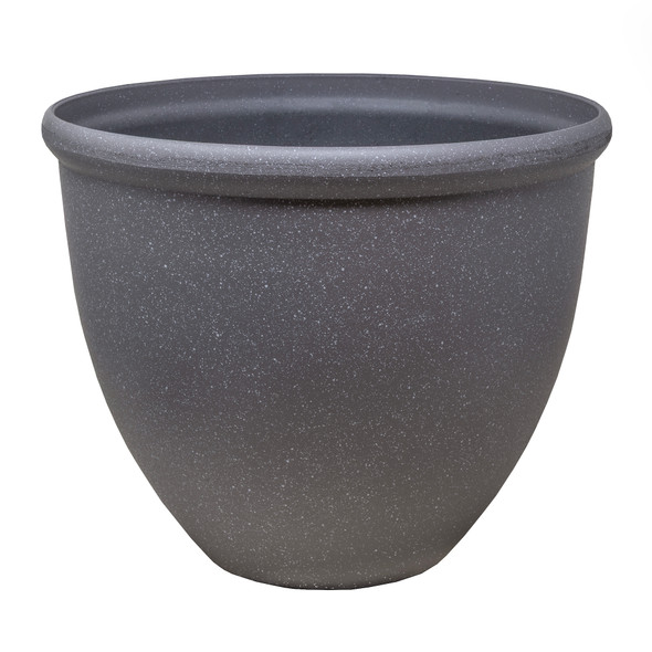 Garden Elements TerraStone Classic Smooth Round Planter, Greystone, 14in