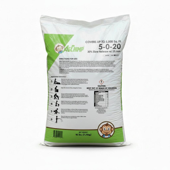 AgChimp 5-0-20 with 2% Iron Professional Turf Fertilizer, 16lbs
