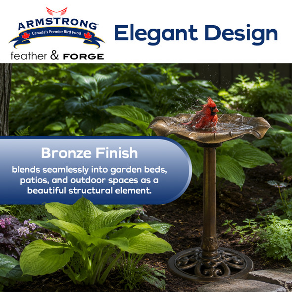 Armstrong Wild Bird Food Feather & Forge Elegant Polymer Bird Bath, Bronze, 27in
