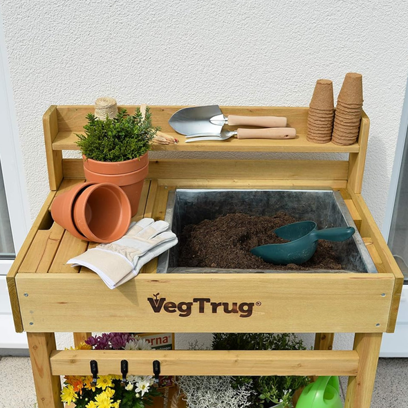 VegTrug Deluxe Cedar Potting Bench for Everyday Gardening, Natural