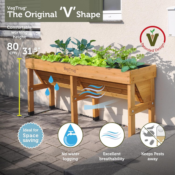 VegTrug Wall Hugger Cedar Wood Raised Garden Planter, Natural, Medium 1.8m