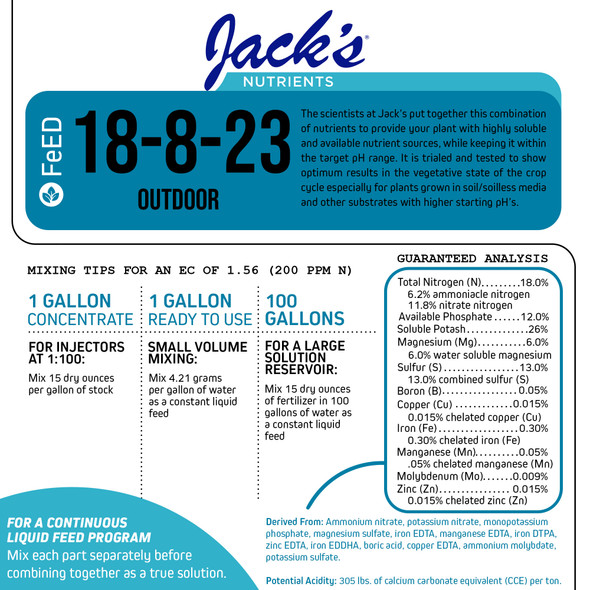 Jack’s Nutrients 18-8-23 Outdoor Water-Soluble Powder Fertilizer