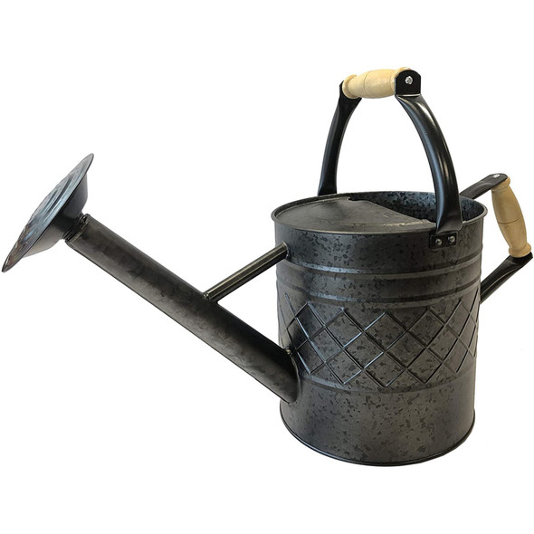 Gardener Select Galvanized Steel Diamond-Pattern Watering Can, Black
