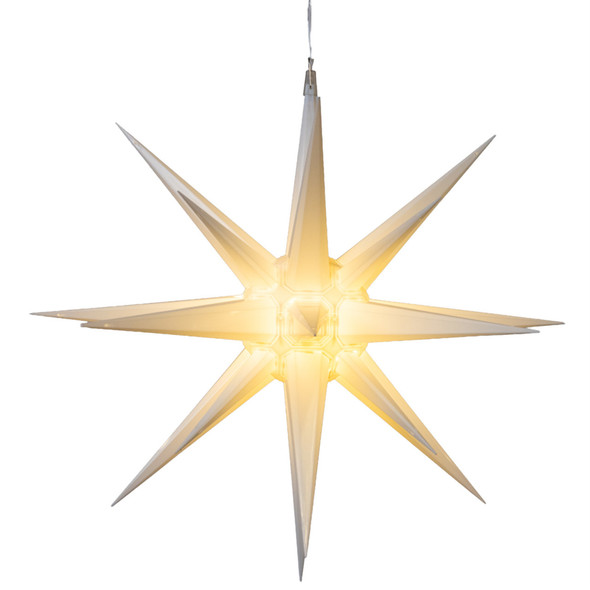 Kurt Adler White Crackle Moravian Star with Warm White LED Lighting, 24"