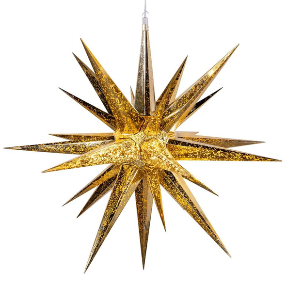Kurt Adler 4L Warm White LED Gold Crackle Moravian Star, 24in