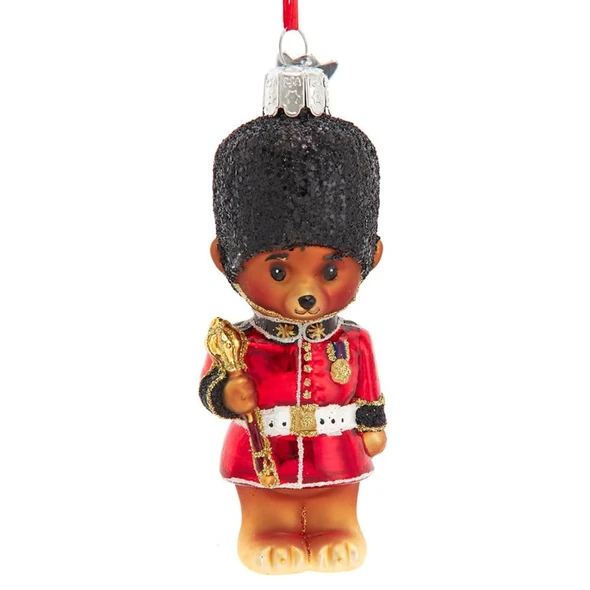 Kurt Adler Noble Gems Glass Royal Guard Teddy Bear Ornament, 4in