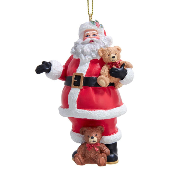 Kurt Adler Resin Christmas Ornament, Santa Claus with Teddy Bear, 4"