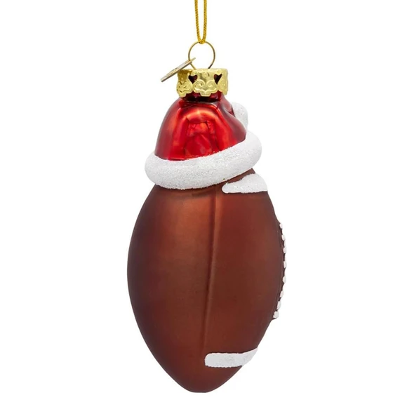 Kurt Adler Noble Gems Glass Football with Santa Hat Ornament, 3.5in
