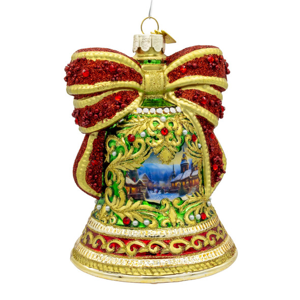 Kurt Adler Bellissimo Glass Collection, Bell With Scenery Ornament, 5"