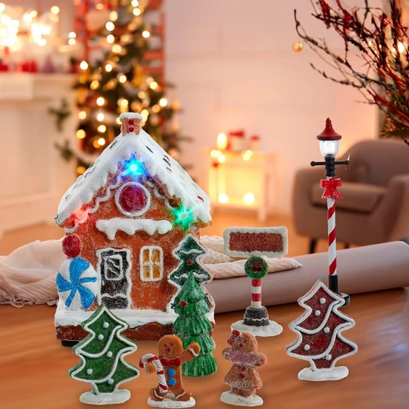 Kurt Adler 8-Piece LED Gingerbread Christmas Village Figurine Set