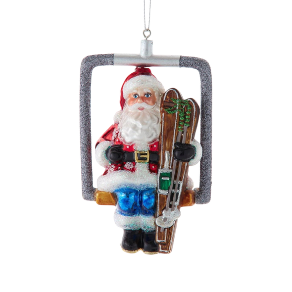 Kurt Adler Noble Gems Glass Santa Ski Lift Ornament, 4.5in