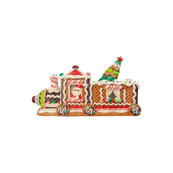 Kurt Adler LED Christmas Figurine, Gingerbread Train, 7in