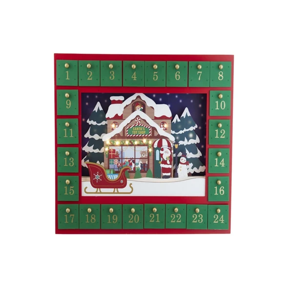 Kurt Adler Battery Operated Wooden Advent Calendar, Santa Shop