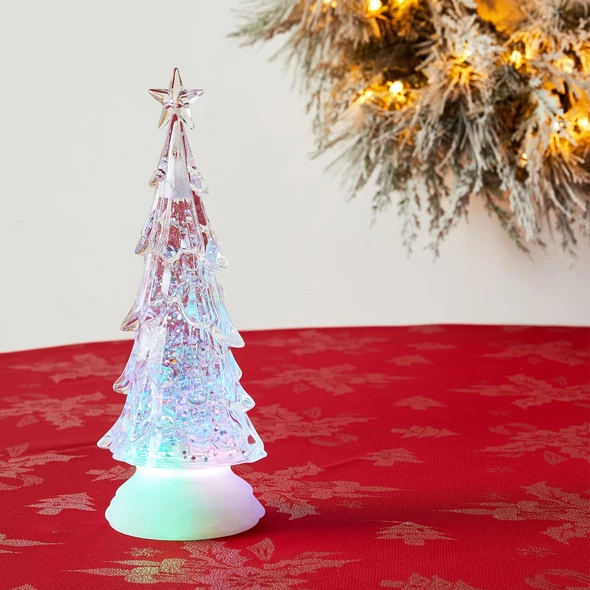 Kurt Adler LED Christmas Tree Figurine with Spinning Glitter, 10in