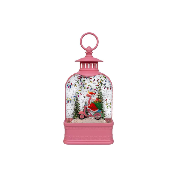 Kurt Adler Light Up Christmas Water Lantern, Flamingo Riding Scooter, Pink