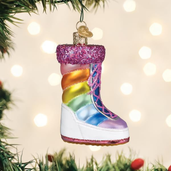 Old World Christmas Blown Glass Tree Ornament, Rainbow Snow Boot
