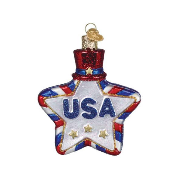 Old World Christmas Blown Glass Tree Ornament, USA Patriotic Star