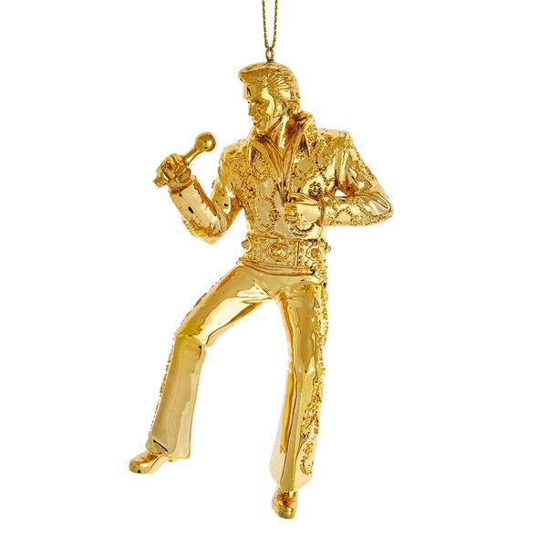 Kurt Adler Elvis Presley Electroplated Gold Chrome Ornament for Tree, 5in