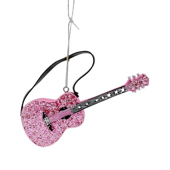Kurt Adler Glittered Guitar Ornament for Christmas Tree, Pink, 4.5in